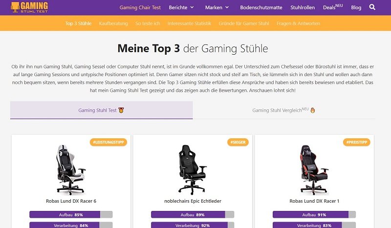 Nischenseiten Beispiel: Gamer-Stuhl-Test.de