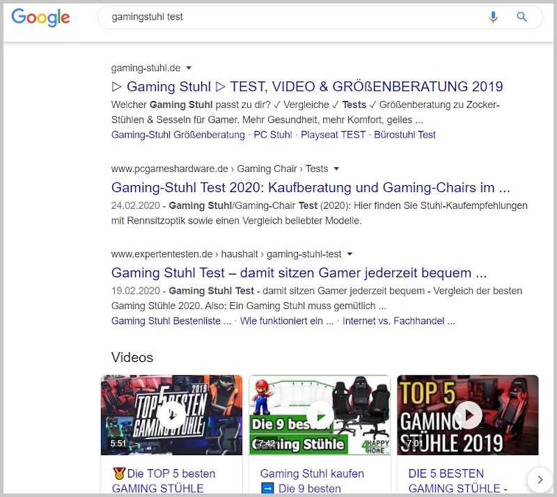 Gamingstuhl Test Google Suchergenisse